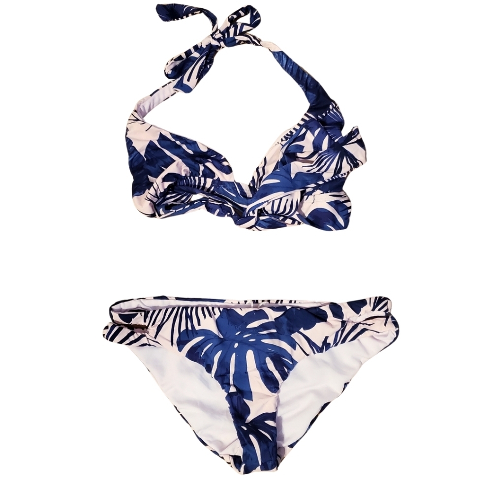 Tropical Blue and White Bikini Set